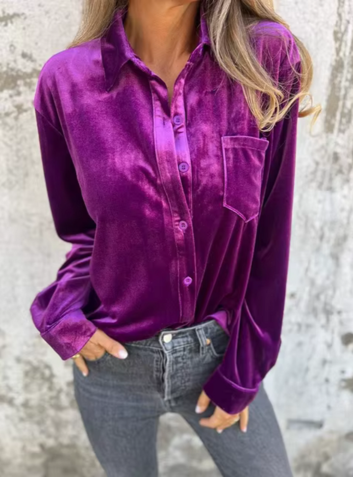 ANDREA™ | VELVET BUTTON-UP BLOUSE