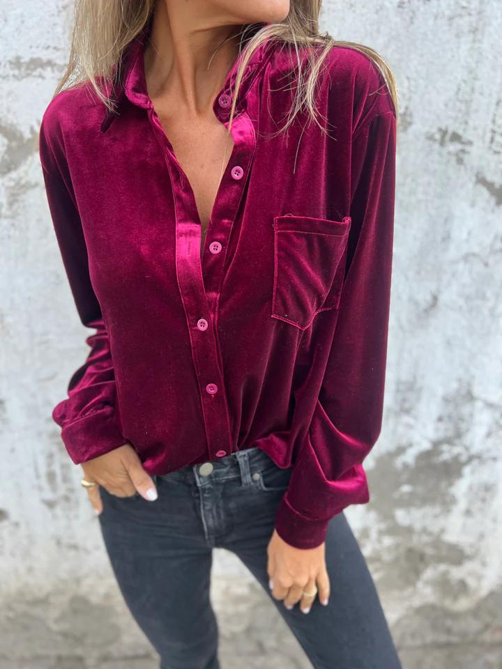 ANDREA™ | VELVET BUTTON-UP BLOUSE