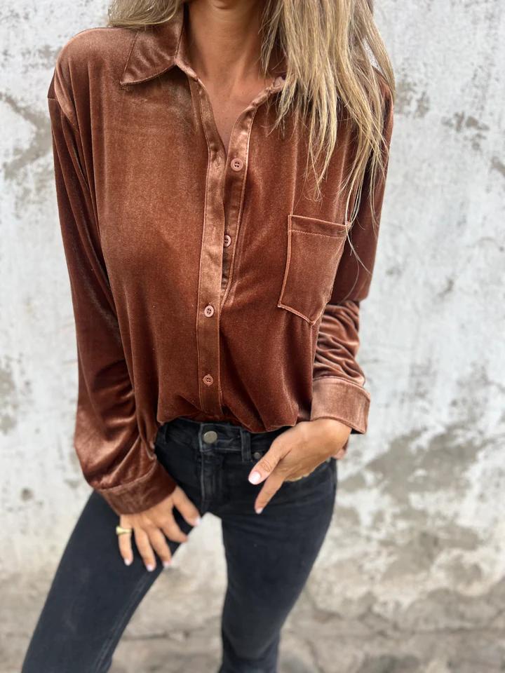 ANDREA™ | VELVET BUTTON-UP BLOUSE